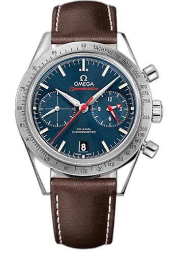 Speedmaster '57 Omega Co-Axial Chronograph Watch - 41.5 mm Steel Case - Brushed Bezel - Blue Dial - Brown Leather Strap - 331.12.42.51.03.001 41.5mm · Omega 331.12.42.51.03.001