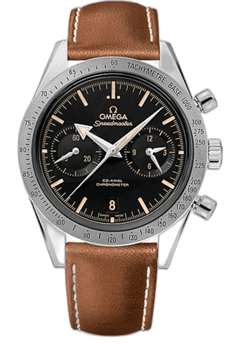 Speedmaster '57 Omega Co-Axial Chronograph Watch - 41.5 mm Steel Case - Brushed Bezel - Black Dial - Brown Leather Strap - 331.12.42.51.01.002 41.5mm · Omega 331.12.42.51.01.002