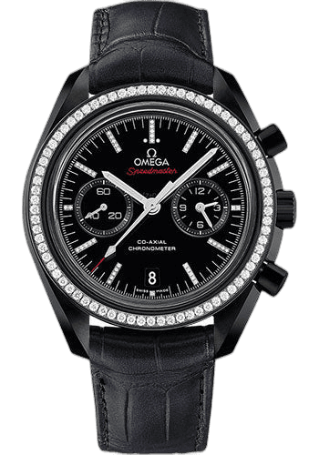 Omega Speedmaster Moonwatch Omega Co-Axial Chronograph Dark Side of the Moon Watch - 44.25 mm Black Ceramic Case - Diamond Set Ceramic Bezel - Black Ceramic Diamond Dial - Black Leather Strap - 311.98.44.51.51.001 44.25mm Diamond Bezel Black Ceramic Diamond Dial (311.98.44.51.51.001