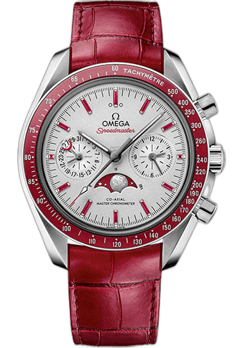 Speedmaster Moonwatch Omega Co-Axial Master Chronometer Moonphase Chronograph - 44.25 mm Platinum Case - Platinum-Gold Dial - Red Leather Strap - 304.93.44.52.99.002 44.25mm Omega Ref. 304.93.44.52.99.002