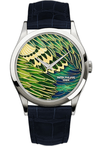 Patek Philippe Calatrava Platinum — Cloisonné Peacock Feather Dial | Ref. 5077P-089