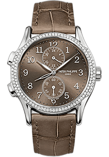Patek Philippe Complications White Gold — Brown Sunburst Dual Time Dial | Ref. 7134G-001
