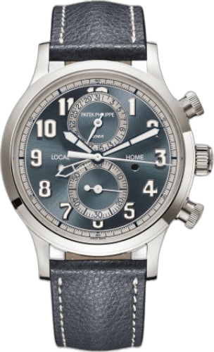 Patek Philippe Complications White Gold — Blue Arabic Pilot Travel Time Chronograph | Ref. 5924G-001