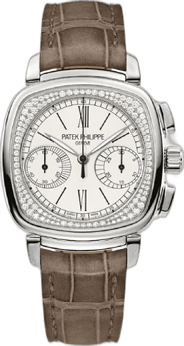 Patek Philippe Complications White Gold Diamond — Silver Opaline Ladies Chronograph | Ref. 7071G-001
