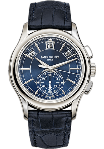Patek Philippe Complications Platinum — Blue Sunburst Dial Annual Calendar Chronograph | Ref. 5905P-001