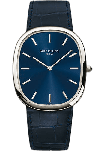 Patek Philippe Golden Ellipse Platinum — Blue Gold Sunburst Dial | Ref. 5738P-001