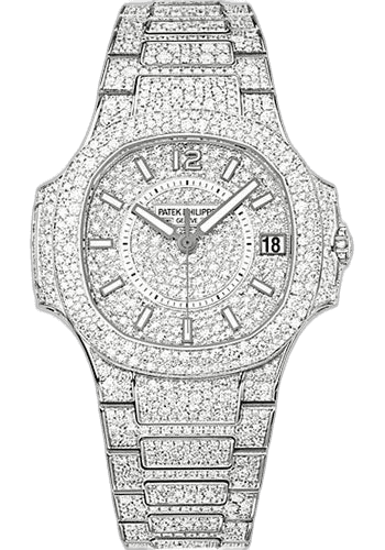 Patek Philippe Nautilus Ladies White Gold — Diamond Pavé Dial & Bracelet | Ref. 7021/1G-001