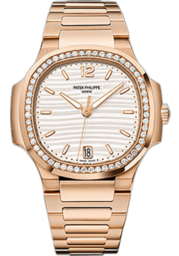 Patek Philippe Ladies Nautilus Rose Gold Diamond Bezel — Silvery Opaline Dial | Ref. 7118/1200R-001