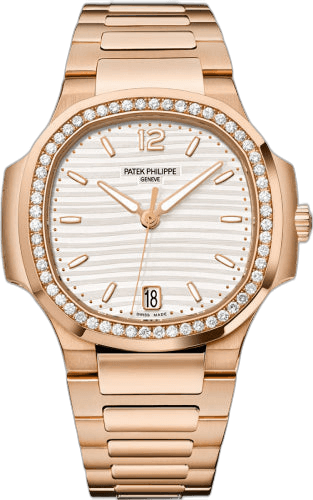 Patek Philippe Nautilus Ladies Rose Gold — Silver Opaline Diamond Bezel Dial | Ref. 7118/1200R-001