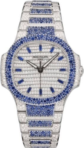 Patek Philippe Nautilus White Gold — Diamond & Sapphire Pavé Dial | Ref. 7118/1451G-001