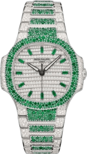 Patek Philippe Nautilus White Gold — Diamond & Emerald Pavé Haute Joaillerie | Ref. 7118/1453G-001