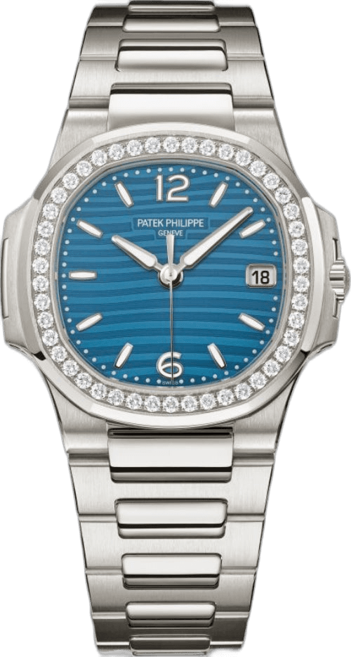 Patek Philippe Nautilus White Gold — Blue Dial Diamond Bezel Ladies 32mm | Ref. 7010G-013-001