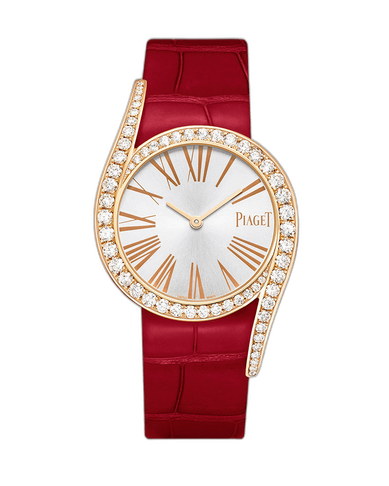 Piaget Limelight Gala Rose Gold — Diamond-Set Quartz on Red Leather | Ref. G0A43361