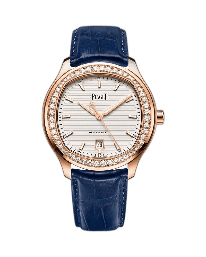 Piaget Polo Rose Gold — Diamond-Set Automatic on Blue Leather | Ref. G0A44010