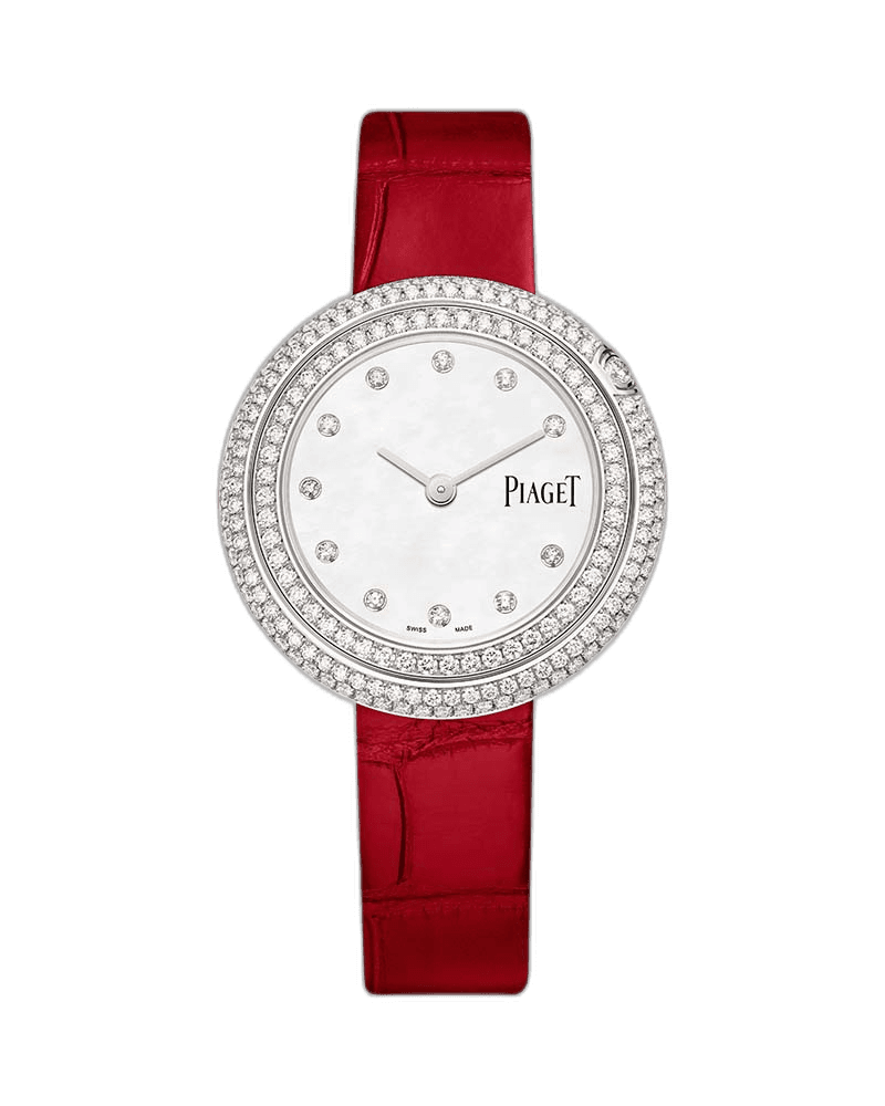 Piaget Possession White Gold — Diamond-Set Quartz on Red Leather | Ref. G0A46095