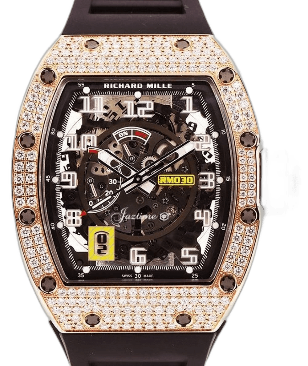Richard Mille Declutchable Rotor Automatic Winding with Declutchable Rotor Rose Gold Diamond Bezel RM 030 - BRAND NEW 42mm Skeleton Dial (RM 030