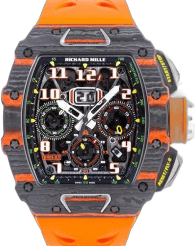 RM 11 Limited Edition McLaren Flyback Chronograph Carbon 50mm Openworked Dial | RM11-03 (8) · Richard Mille 49.94mm x 16.23mm — RM11-03