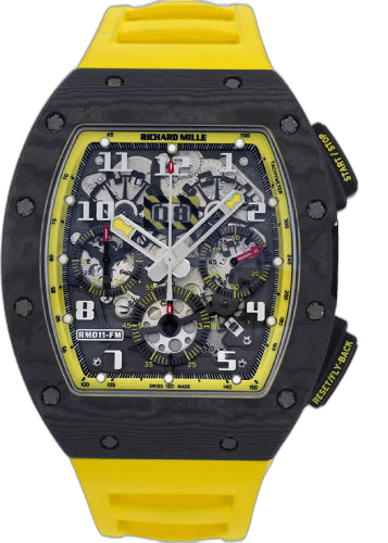 Richard Mille 49.94mm x 16.23mm RM 11 Chronograph Carbon 50mm Yellow Storm Openworked Dial - RM11-FM — Ref. RM11-FM