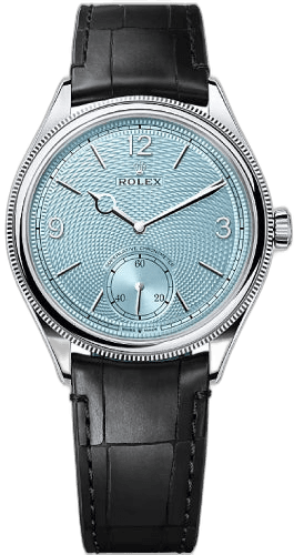 Rolex 1908 Platinum — Ice Blue Dial Black Alligator Strap | Ref. 52506