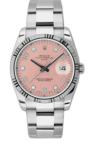 Rolex Date 34 Steel & Gold — Pink Five-Diamond Dial | Ref. 115234