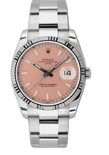 Rolex Date 34 Oystersteel — Fluted Bezel Pink Index | Ref. 115234