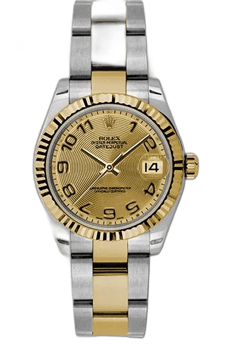 Rolex Datejust Yellow Rolesor — Fluted Bezel Champagne Concentric Circle Arabic Dial | Ref. 178273