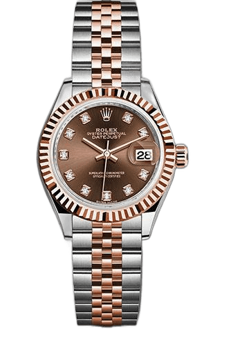 Rolex Datejust 28 Everose Rolesor — Chocolate Diamond Dial, Fluted Bezel | Ref. 279171