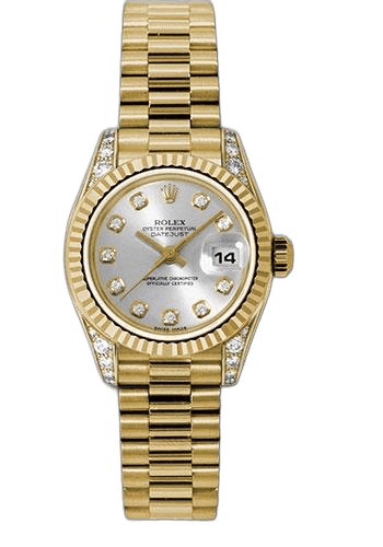 Rolex Datejust Yellow Gold — Fluted Bezel Silver Diamond Dial | Ref. 179238