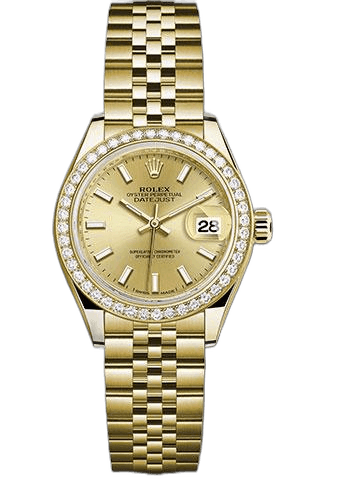 Rolex Lady-Datejust 28 Yellow Gold — 44-Diamond Bezel Champagne Index Dial | Ref. 279138RBR