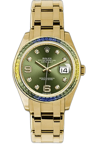 Rolex Datejust 39 Yellow Gold — Olive Green Diamond Dial with Cut Sapphire Bezel | Ref. 86348SABLV