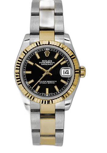 Rolex Datejust 31 Yellow Rolesor — Fluted Bezel, Black Index Dial | Ref. 178273