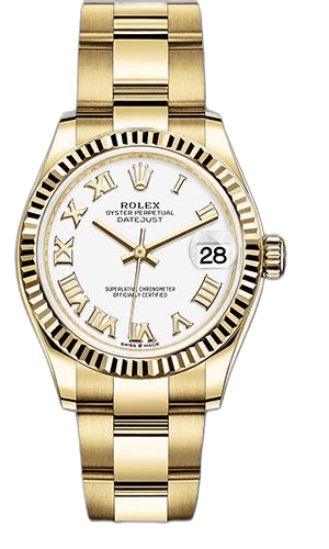 Rolex Datejust 31 Yellow Gold — Fluted Bezel, White Roman Dial | Ref. 278278
