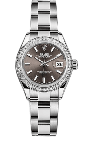 Rolex Lady-Datejust 28 White Rolesor — 44 Diamond Bezel Dark Grey Index Dial | Ref. 279384RBR