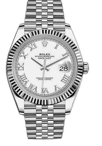Rolex Datejust 41 White Rolesor — White Roman Fluted Bezel | Ref. 126334