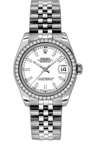 Rolex Datejust 31 White Rolesor — White Index Dial, 46-Diamond Bezel | Ref. 178384