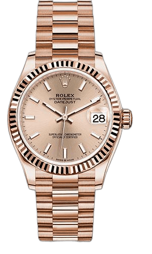 Rolex Datejust 31 Gold — Fluted Bezel Rose Index Dial | Ref. 278275