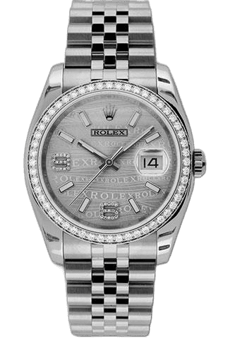 Rolex Datejust White Rolesor — 52-Diamond Bezel, Silver Wave Diamond Arabic Dial | Ref. 116244