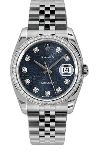 Rolex Datejust 36 White Rolesor — Blue Jubilee Diamond Dial, 52-Diamond Bezel | Ref. 116244