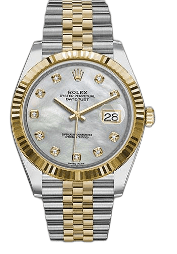 Rolex Datejust 41 Yellow Rolesor — White MOP Diamond Dial, Fluted Bezel | Ref. 126333