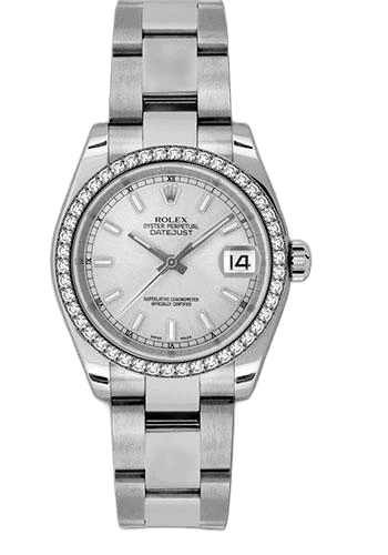 Rolex Datejust 31 White Rolesor — Silver Index Dial with 46-Diamond Bezel | Ref. 178384