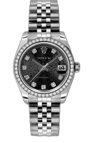 Rolex Datejust 31 White Rolesor — Black Jubilee Diamond Dial, 46-Diamond Bezel | Ref. 178384