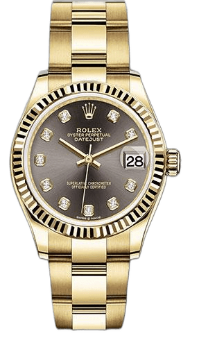 Rolex Datejust 31 Yellow Gold — Dark Grey Diamond Dial, Fluted Bezel | Ref. 278278
