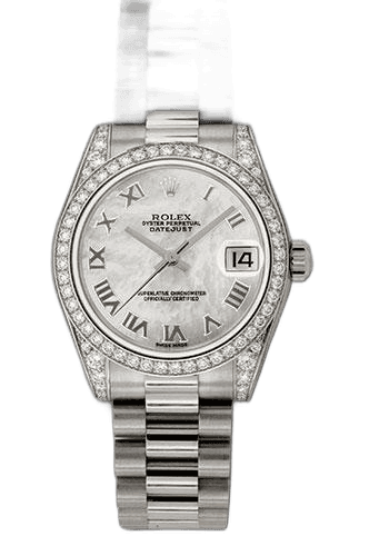 Rolex Datejust White Gold — 48-Diamond Bezel Mother-of-Pearl Roman Dial | Ref. 178159