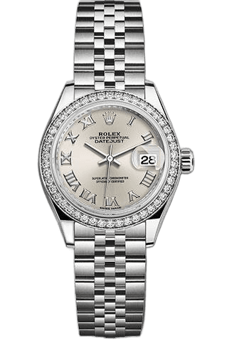 Rolex Datejust 28 White Rolesor — 44 Diamond Bezel Silver Roman | Ref. 279384RBR