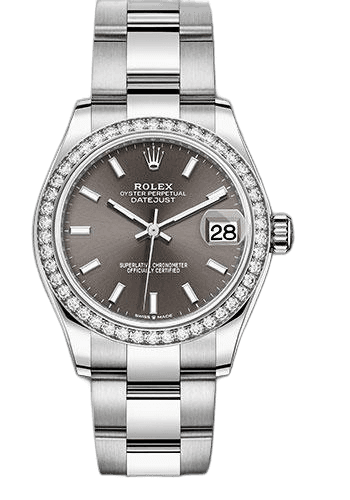 Rolex Datejust 31 White Rolesor — Dark Grey Index Dial, Diamond Bezel | Ref. 278384RBR