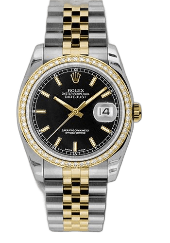 Rolex Datejust 36 Yellow Rolesor — Black Index Dial with Diamond Bezel | Ref. 116243