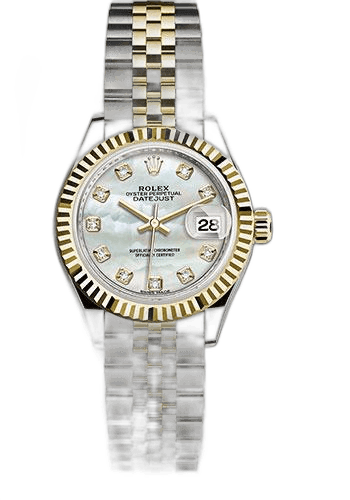 Rolex Datejust 28 Yellow Rolesor — Fluted Bezel White Mother-Of-Pearl Diamond | Ref. 279173
