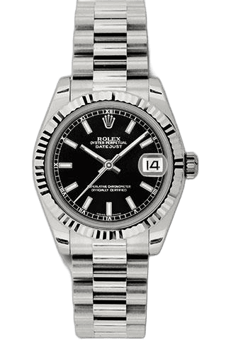 Rolex Datejust 31 White Gold — Black Index Dial, Fluted Bezel | Ref. 178279