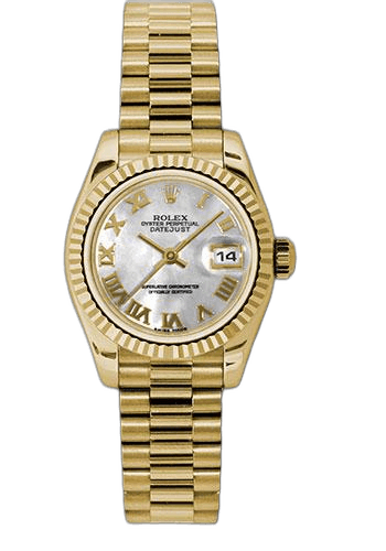 Rolex Datejust Yellow Gold — Fluted Bezel Mother-of-Pearl Roman Dial | Ref. 179178