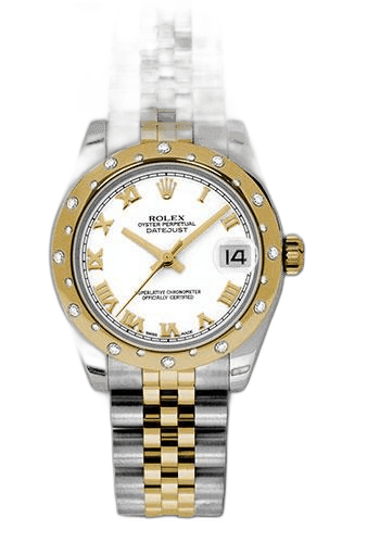 Rolex Datejust 31 Yellow Rolesor — White Roman Dial, 24-Diamond Bezel | Ref. 178343